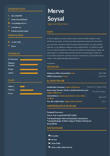 Yabancı Dil Öğretmeni Cv Örnekleri cv indir